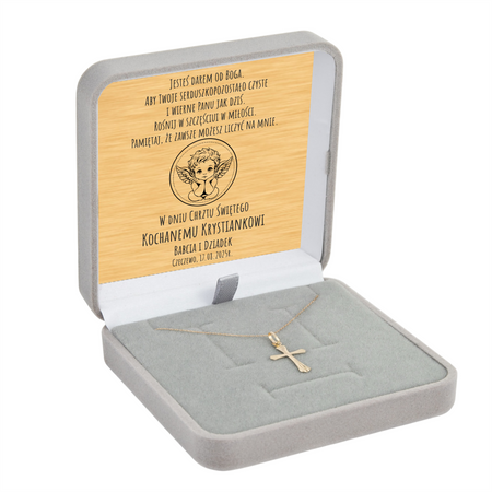 Elegancki Złoty Krzyżyk z Grawerem i Dedykacją na Tabliczce w Pudełku Prezentowym