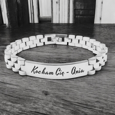 Srebrna Bransoleta Męska ze Stali Szlachetnej 20 cm – Personalizowana z Grawerem