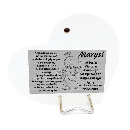 Obrazek malowany na drewnie Twój Anioł Stróż Serce Dedykacja 11x10 cm Prezent na Chrzest