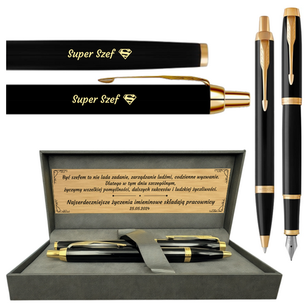Personalizowany Zestaw Parker IM Black GT – Pióro Wieczne i Długopis Czarny z Grawerem, Prezent na Urodziny i Święta