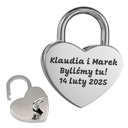 Srebrna Kłódka z Grawerem w Kształcie Serca – Personalizowany Prezent na Walentynki, Most Miłości, Rocznicę