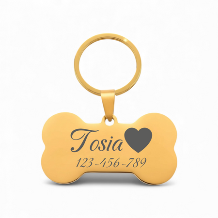 Adresówka dla psa złota kość stal nierdzewna personalizowana zawieszka z grawerem
