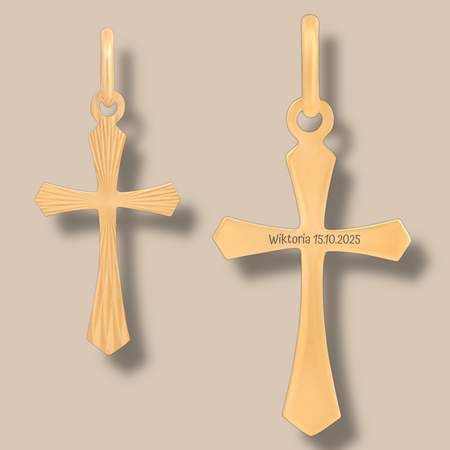 Krzyżyk złoty pr. 585 zdobiony – klasyczny wzór z opcją graweru gratis