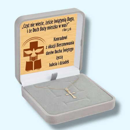 Elegancki Złoty Krzyżyk z Grawerem i Dedykacją na Tabliczce w Pudełku Prezentowym