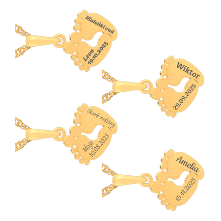 Złoty naszyjnik stópki na łańcuszku Singapur 45 cm w pudełku prezentowym