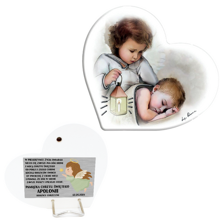 Obrazek malowany na drewnie Twój Anioł Stróż Serce Dedykacja 11x10 cm Prezent na Chrzest