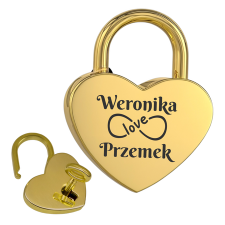 Złota Kłódka Miłości z Grawerem – Personalizowany Prezent na Walentynki, Most Miłości, Rocznicę
