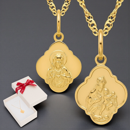 Medalik Szkaplerz na łańcuszku Singapur – religijny prezent w pudełku z kokardką