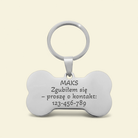 Adresówka dla psa kość srebrna stal nierdzewna personalizowana zawieszka z grawerem