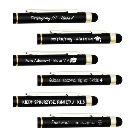 Personalizowany prezent dla Ucznia, Absolwenta, Pracownika, Gadżet Reklamowy z Logo - Długopis z Grawerem Czarny GOLD Touch Tip 