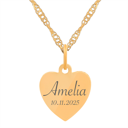 Złoty medalik serce Matka Boska Fatimska + łańcuszek Singapur 585 w pudełku z kokardką