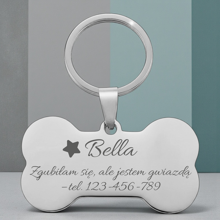 Adresówka dla psa kość srebrna stal nierdzewna personalizowana zawieszka z grawerem
