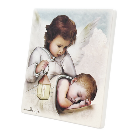 Obrazek malowany na drewnie Twój Anioł Stróż 9x11 cm Prezent na Chrzest