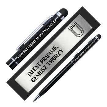 Czarny długopis aluminiowy Touch Tip z grawerem - Personalizowany gadżet firmowy