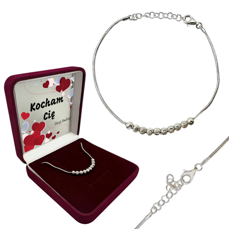 Srebrna Bransoletka 925 z Kulkami – Upominek z Tabliczką Dedykacyjną