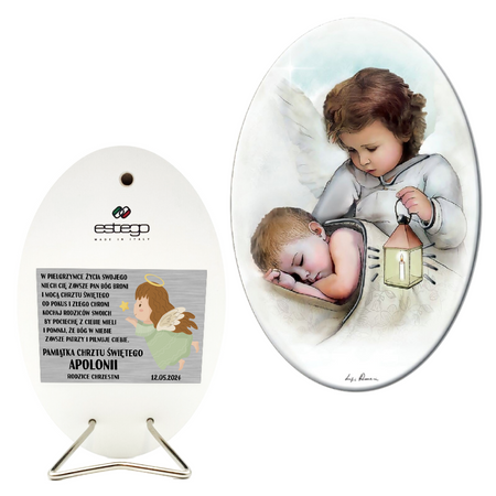 Obrazek malowany na drewnie Twój Anioł Stróż 10×15 cm Dedykacja Prezent na Chrzest