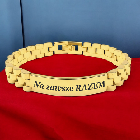 Złota Stalowa Bransoleta 20 cm z Grawerem – Luksusowy Personalizowany Prezent dla Mężczyzny, ICE, Walentynki, Dzień Ojca, Urodziny, Imieniny