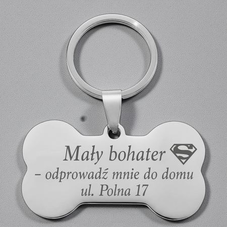 Adresówka dla psa kość srebrna stal nierdzewna personalizowana zawieszka z grawerem