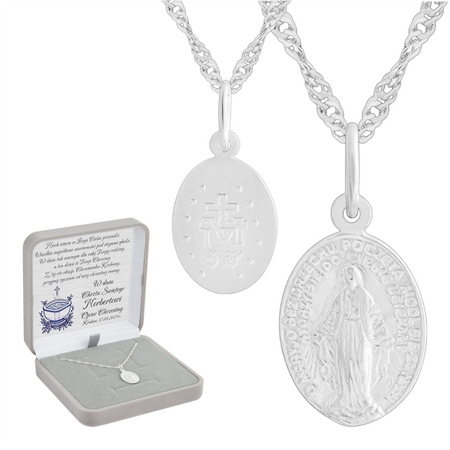 Elegancki zestaw: medalik srebrny + łańcuszek + pudełko z Twoją dedykacją