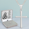 Srebrny krzyżyk z łańcuszkiem pr. 925 Pudełko z dedykacją Prezent na Komunię, na Chrzest, na Bierzmowanie
