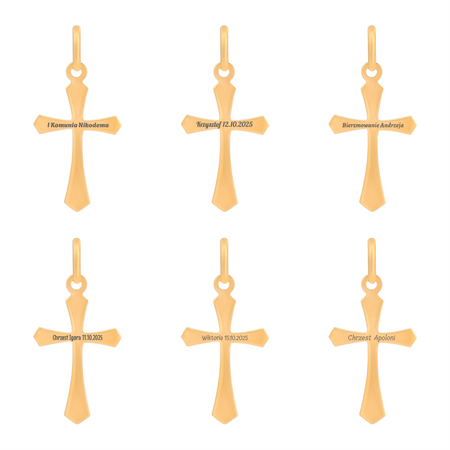 Krzyżyk z łańcuszkiem złoty pr. 585 z grawerem w pudełku welurowym z dedykacją