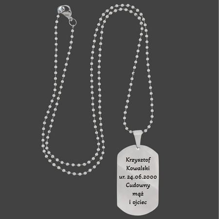 Nieśmiertelnik ze stali szlachetnej srebrny z łańcuszkiem 60 cm GRAWER GRATIS