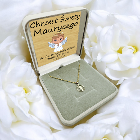 Złoty Medalik 585 Matka Boska Fatimska z Łańcuszkiem Singapur – Biżuteria w Pudełku z Dedykacją