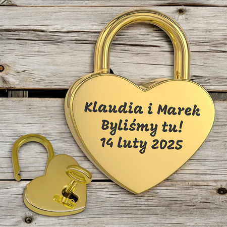 Złota Kłódka Miłości z Grawerem – Personalizowany Prezent na Walentynki, Most Miłości, Rocznicę