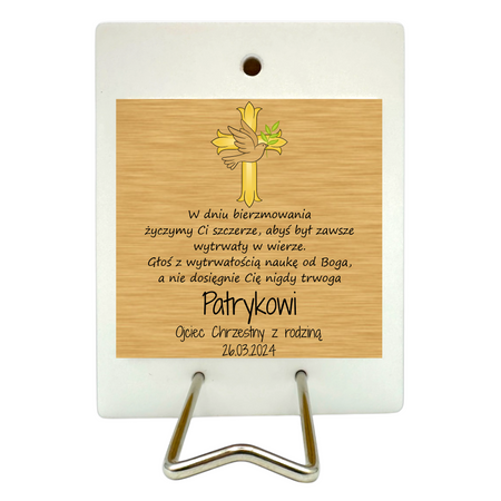 Personalizowana Pamiątka Bierzmowania Obrazek 9×11 cm „Niech zstąpi Duch Twój” | Personalizowany Prezent na Bierzmowanie od Rodziców, Babci i Chrzestnych | 