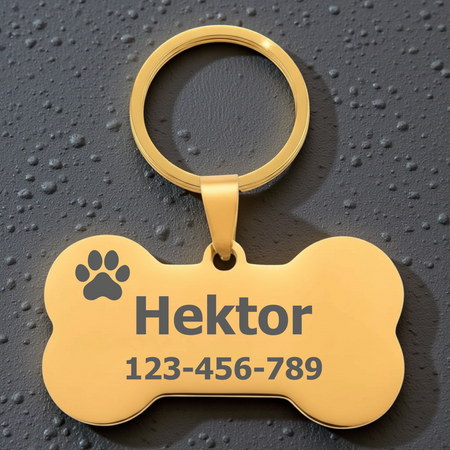 Adresówka dla psa złota kość stal nierdzewna personalizowana zawieszka z grawerem
