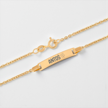 Dziecięca złota bransoletka 585 Brilantata 16 cm z grawerem w szarym pudełku welurowym z dedykacją na złotej tabliczce