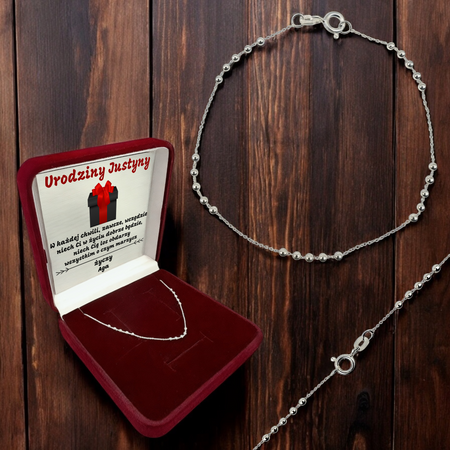 Srebrna Bransoletka 925 Ankier – Z Kulkami w Pudełku z Dedykacją