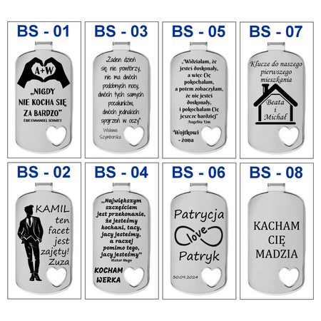 Brelok nieśmiertelnik z wyciętym sercem Pudełko Grawer Prezent na Dzień Chłopaka, dla Męża, dla Żony