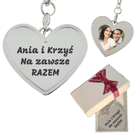 Personalizowany Brelok Serce z Ramką na Zdjęcie i Grawerem – Prezent w Pudełku