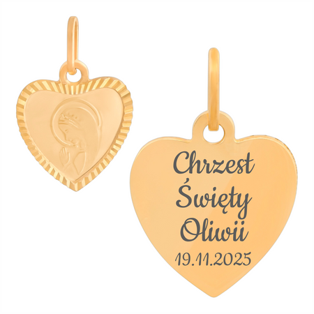 Medalik serce z Matką Boską Fatimską złoto 585, 0,95 g + grawer gratis