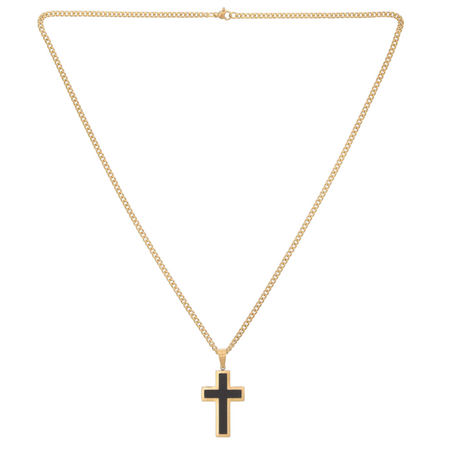 Krzyż stalowy czarno-złoty z grawerem GRATIS – łańcuszek pancerka 60 cm w pudełku prezentowym