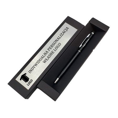 Czarny długopis aluminiowy Touch Tip z grawerem - Personalizowany gadżet firmowy