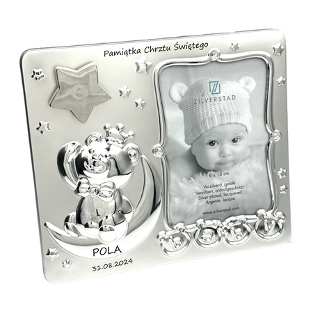 „Ramka na Zdjęcia Zilverstad z Gwiazdką i Pozytywką – Elegancki Upominek na Chrzest z grawerem