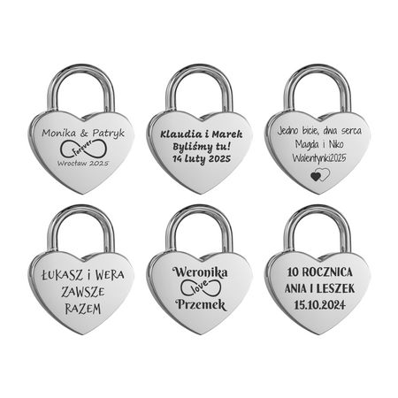 Srebrna Kłódka z Grawerem w Kształcie Serca – Personalizowany Prezent na Walentynki, Most Miłości, Rocznicę