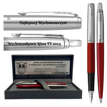 Zestaw długopis i pióro wieczne czerwone Parker Jotter 60 Pudełko Grawer Prezent dla Nauczycielki, dla koleżanki, dla Szefowej