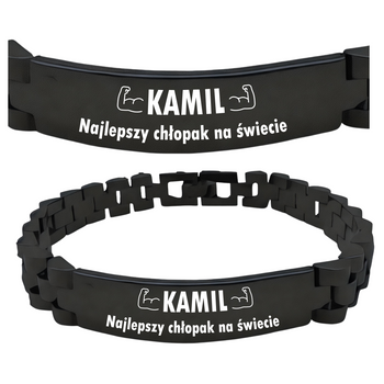 Czarna Stalowa Bransoleta 20 cm z Grawerem – Unikatowy Personalizowany Prezent dla Mężczyzny, ICE, Walentynki, Dzień Ojca, Urodziny, Imieniny