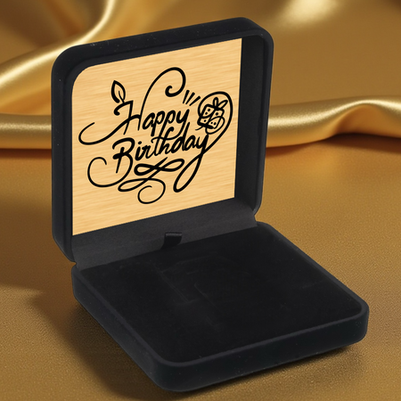 Czarne pudełko welurowe z atłasem + złota tabliczka z dedykacją