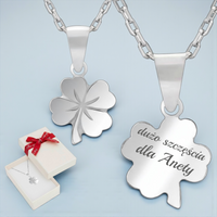 Wisiorek Koniczynka pr. 925 + Łańcuszek Pancerka pr. 925 + Grawer + Pudełko z kokardką