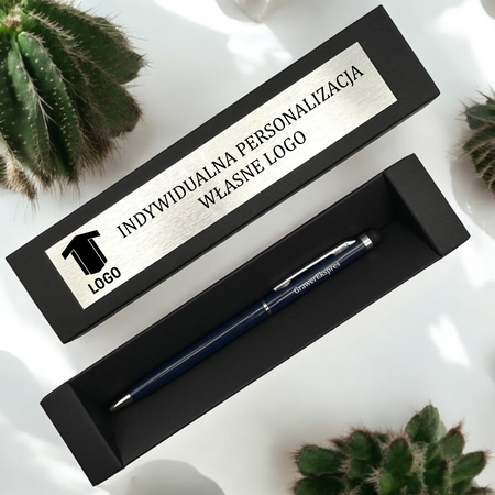  Elegancki prezent biznesowy w pudełku - Długopis z grawerem  Touch Tip granatowy