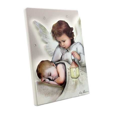Obrazek Anioł Stróż malowany Podwójne Drewno 10x15 cm Prezent na chrzest