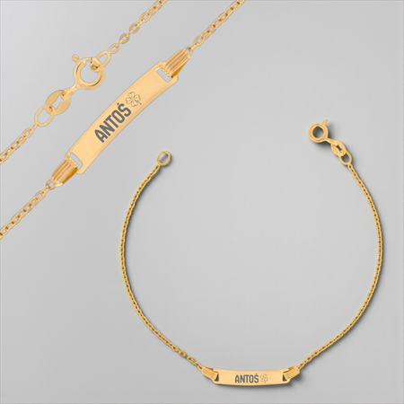 Dziecięca złota bransoletka pr. 585 Brilantata 16 cm 1,1 g z blaszką i grawerem – idealna na chrzest, roczek, komunię