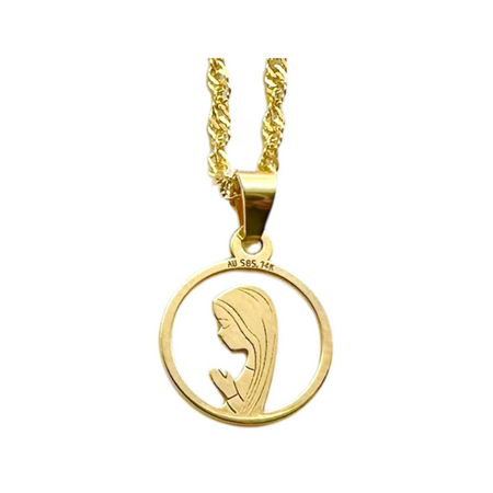 Złoty Medalik 585 z Matką Boską Fatimską w Okręgu – Łańcuszek Singapur w Pudełku z Dedykacją