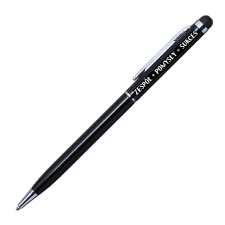 Czarny długopis aluminiowy Touch Tip z grawerem - Personalizowany gadżet firmowy