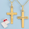 Złoty krzyżyk diamentowany z Jezusem próba 585 z łańcuszkiem ankier i pudełkiem z kokardką + grawer gratis