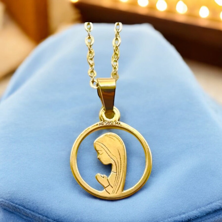 Złoty Medalik 585 z Matką Boską Fatimską w Okręgu – Łańcuszek Ankier w Pudełku z Dedykacją